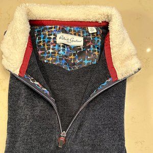 Blue-grey partial zip-up Robert Graham Sweater with Shearling collar